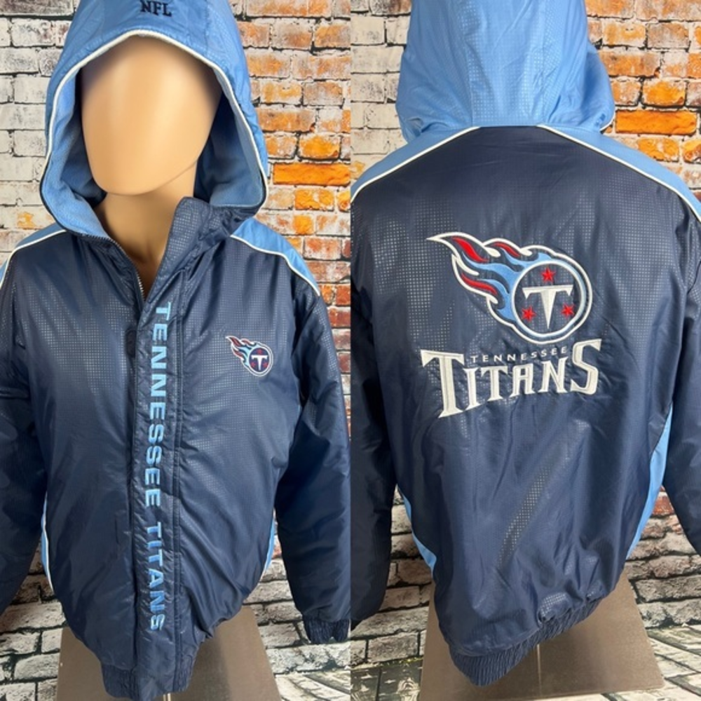 Vtg Tennessee Titans NFL Blue Puffer Jacket W/hood L